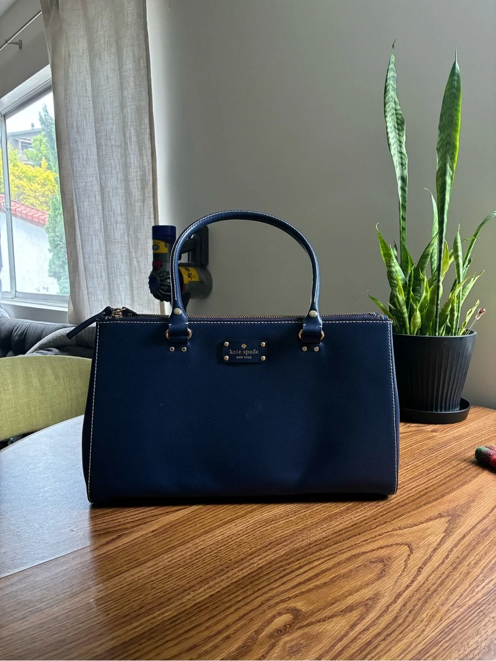 Kate Spade Navy Leather Top-Handle Structured Bag